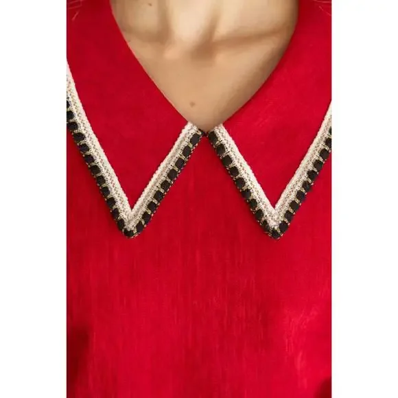 NEW VOY collard knit top in red - Picture 6 of 6